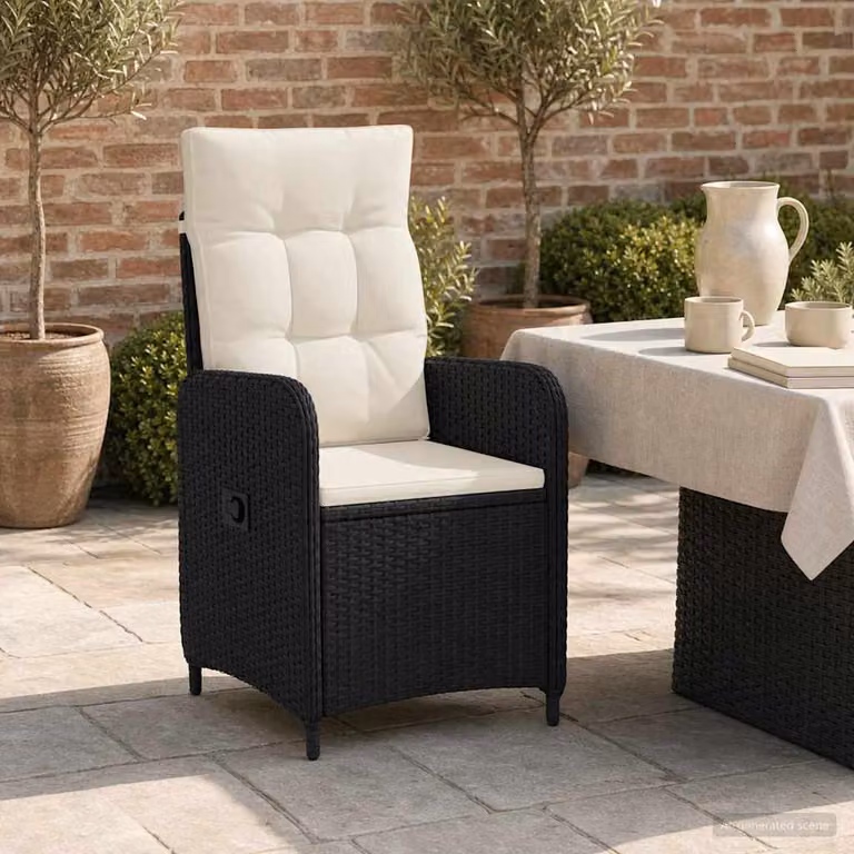Sedia da giardino reclinabile moderna vidaXL in rattan e metallo, Nero e Bianco