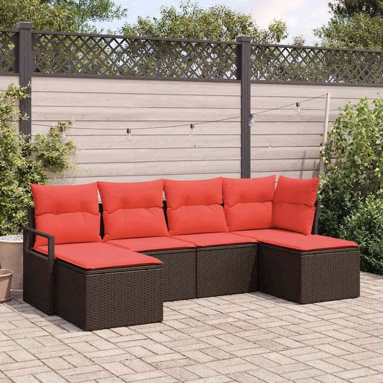 Maison Exclusive - Set di divani da esterno, 6 pezzi, color marrone [Materiale sintetico]: rattan sintetico