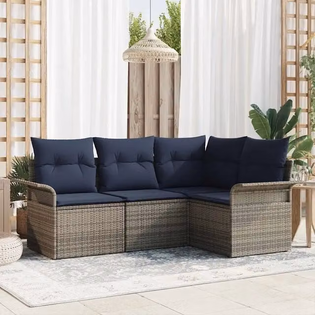 Set Divano da Giardino 4 pz Grigio polyrattan 3354014