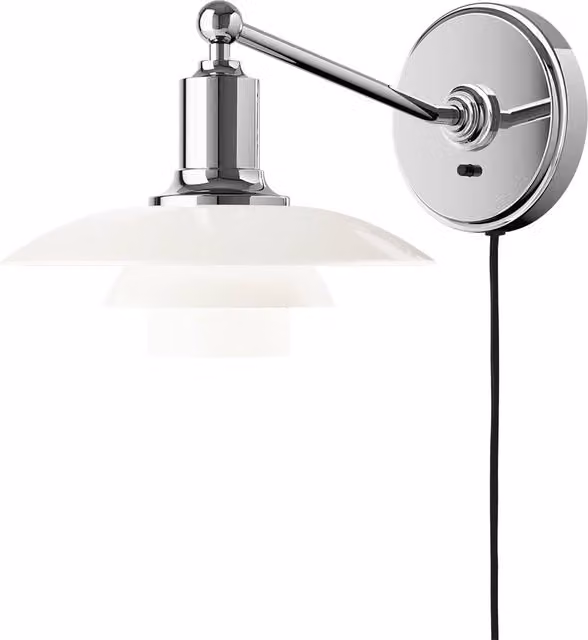 Applique Louis Poulsen PH 2/1 in vetro bianco e cromo
