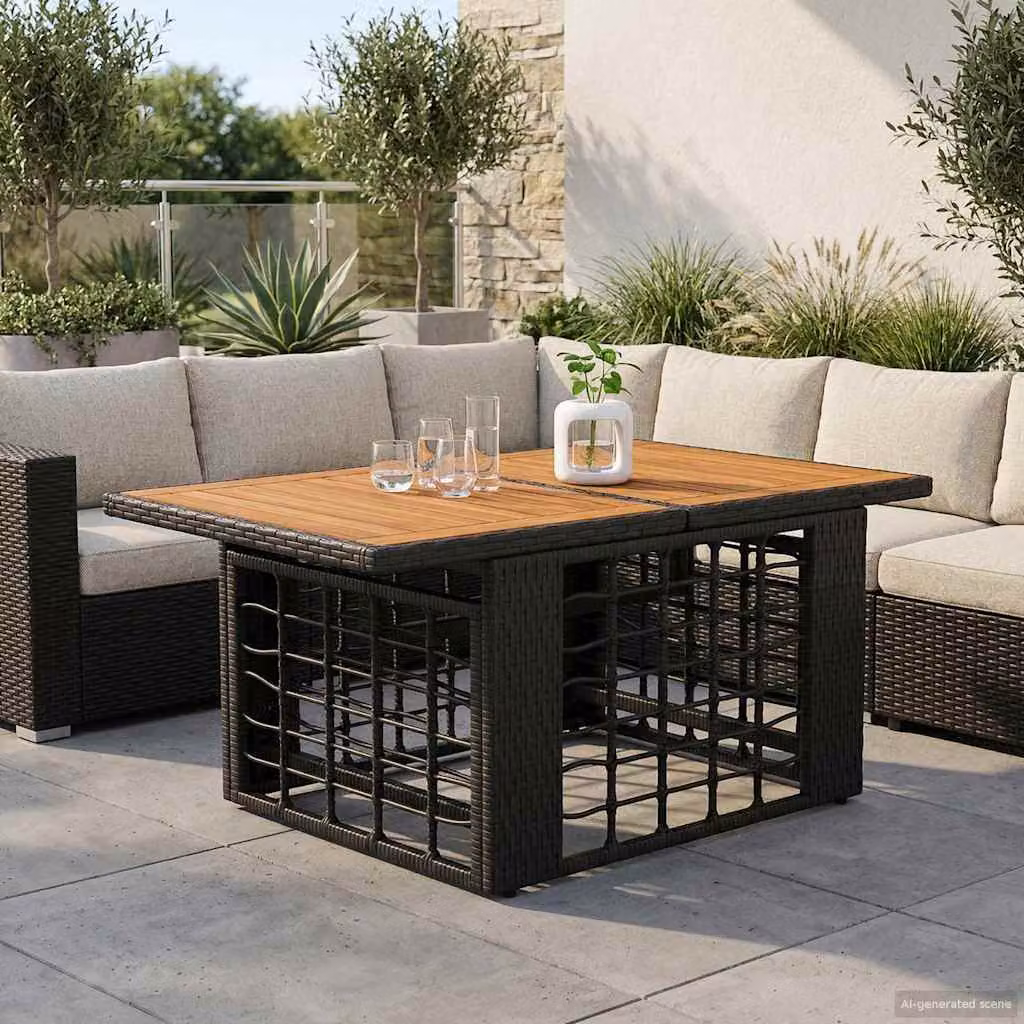vidaXL Tavolo da giardino moderno con piano pieghevole e altezza regolabile, Nero e multicolore, L: 100 cm, P: 55 cm, H: 37 cm