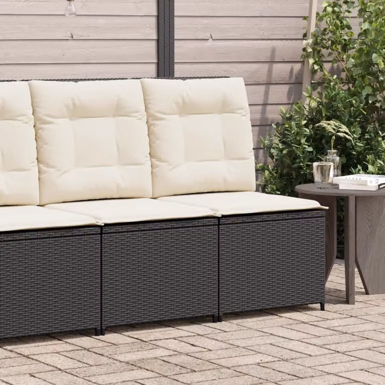 vidaXL Divano da Giardino Reclinabile in Polyrattan e Metallo con Cuscini, Nero e Bianco