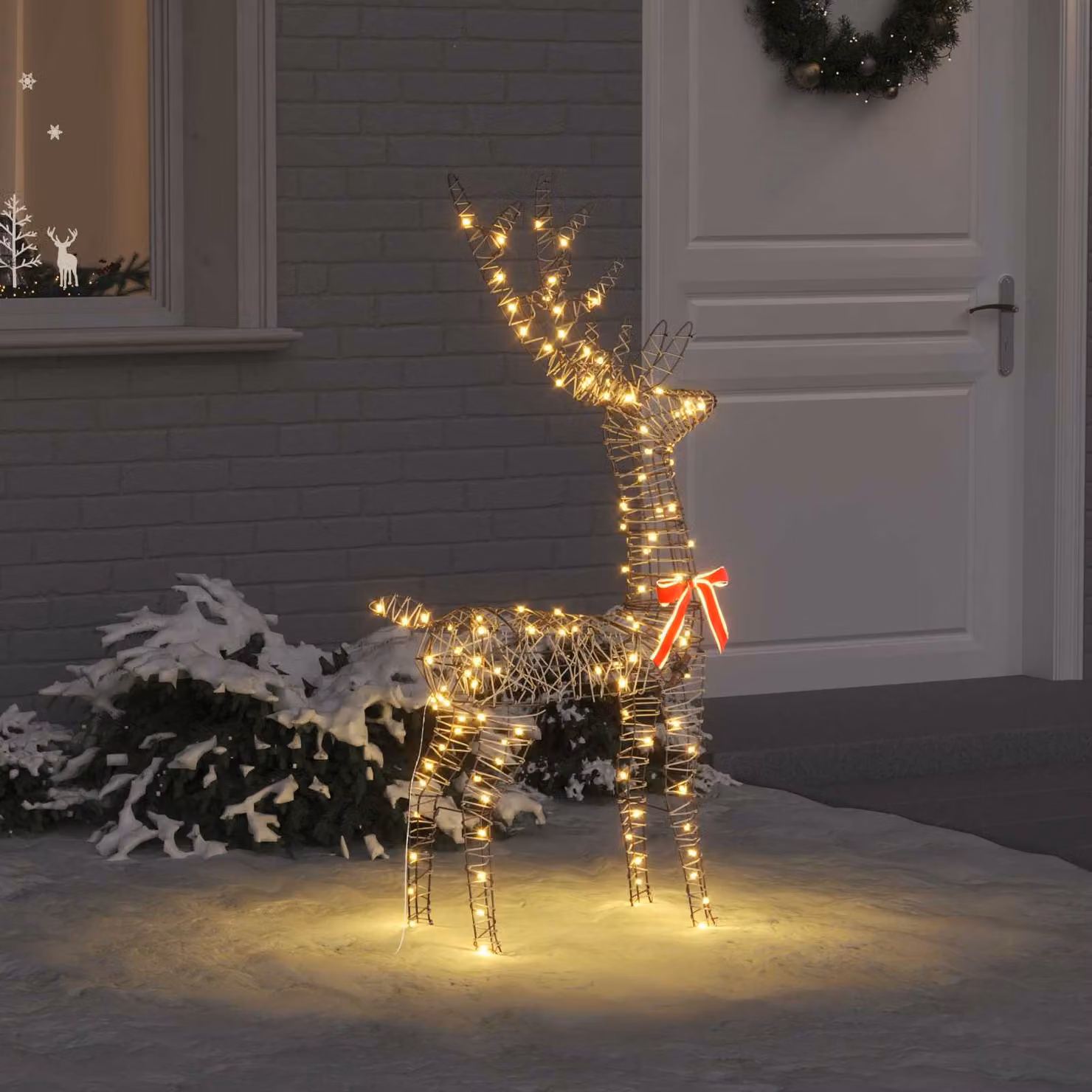 vidaXL Renna 3D decorazione luminosa con 140 LED bianco caldo in rattan e metallo, L: 70 cm, P: 41 cm, H: 128 cm