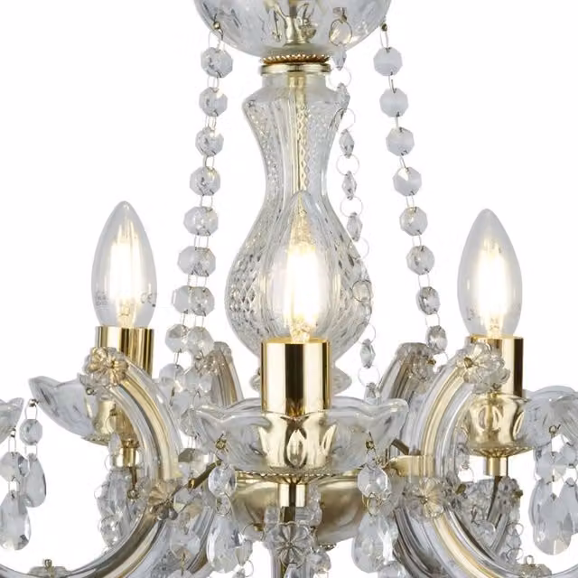 Lampadario Classico Marie Therese SEARCHLIGHT con 5 Luci E14, Struttura in Acciaio e Acrilico Trasparente, Regolabile