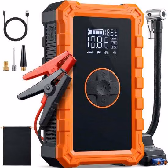 Booster di avviamento manuale con compressore - 1500 A 12 V - 150 PSI - con luce di emergenza e display a LED