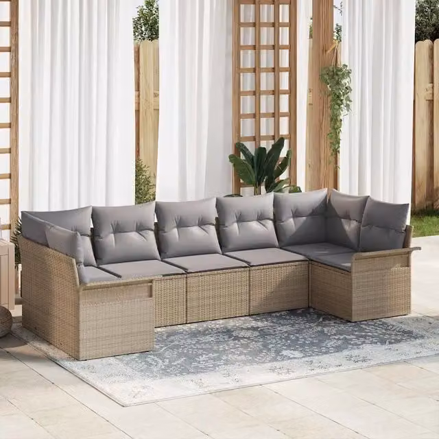 Set Divano da Giardino 7 pz Beige Poly Rattan 3354179