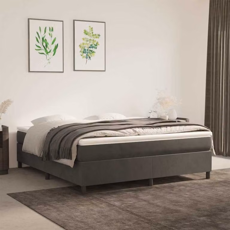 vidaXL Giroletto a Molle Ibrido con Materasso in Velluto Grigio e Bianco L/P: 180 x 200 cm