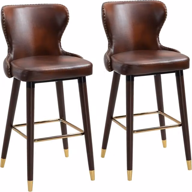 Set di 2 sgabelli da bar, elegante sedia da bistrot con poggiapiedi e schienale, sedia da pranzo in PU marrone 52x53x101cm