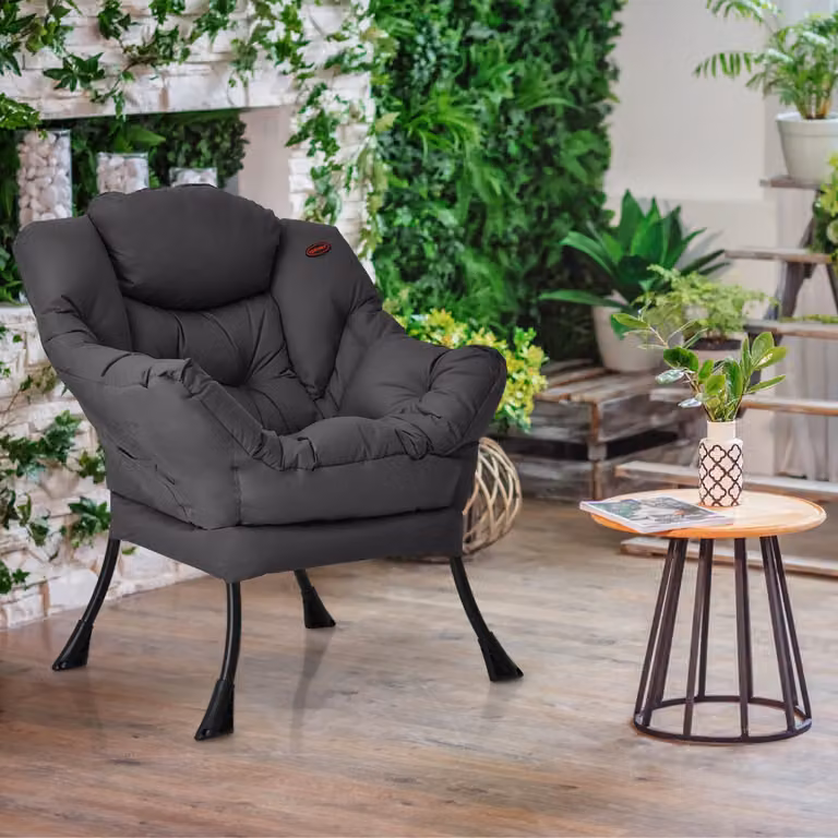 Poltrona relax moderna Costway in tessuto grigio con struttura in metallo e braccioli