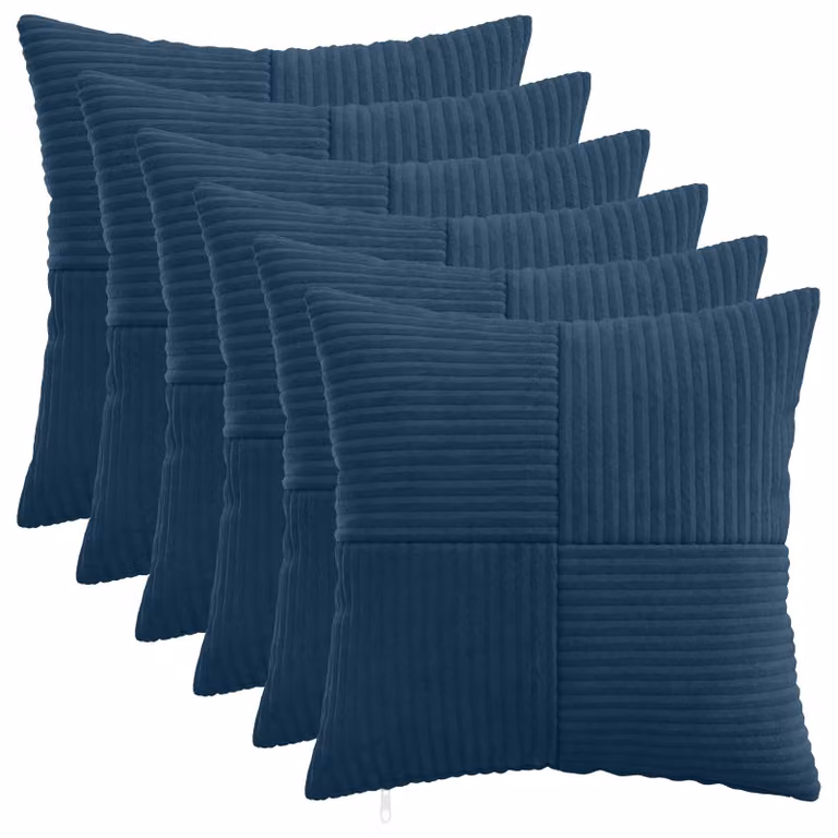 Set di 6 federe vidaXL ALMELO in velluto a coste blu navy, L 50 cm x P 50 cm