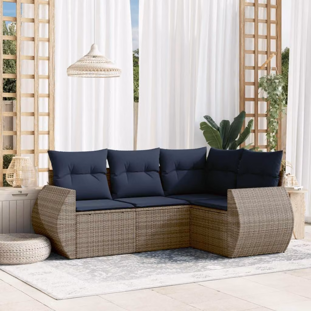 Maison Exclusive - Set divano da giardino a 4 pezzi con cuscini, grigio, polyrattan
