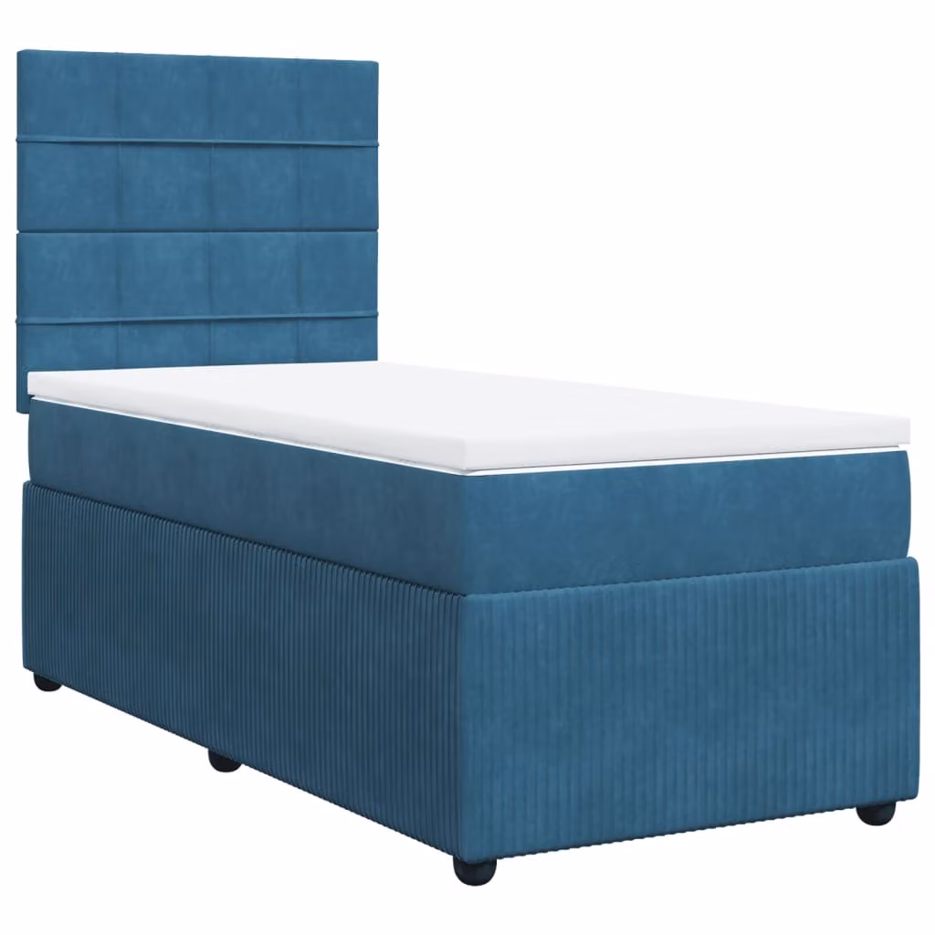 Giroletto a Molle con Materasso Blu Scuro 80x200 cm in Velluto