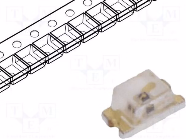 5 LED 0603 arancioni, 2÷2,4V, 45÷90 mcd, tecnologia SMD, angolo di emissione 130°, dimensioni 1,6x0,8x0,8 mm, corrente di funzionamento 20 mA, modello VLMO1300-GS08
