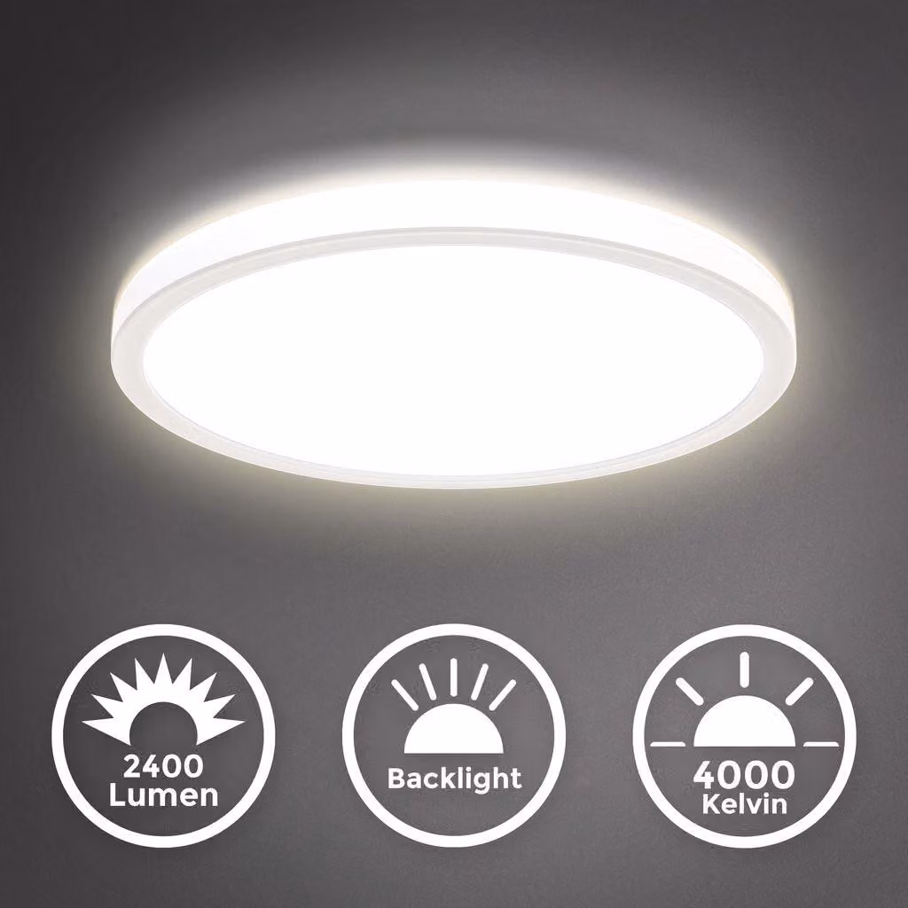 B.K.Licht Plafoniera LED dimmerabile su 3 livelli, 18W, 2400Lm, Luce bianca neutra 4000K, Ultrapiatta Illuminazione indiretta, Lampada da soffitto con Funzione di memoria, Pannello LED rotondo Ø293mm