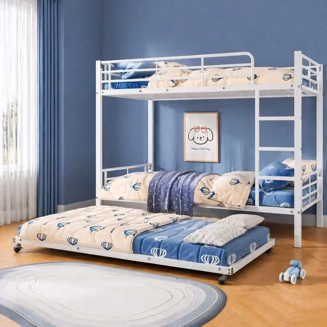 Letto a castello in metallo bianco con letto estraibile 90x200 cm e 90x190 cm