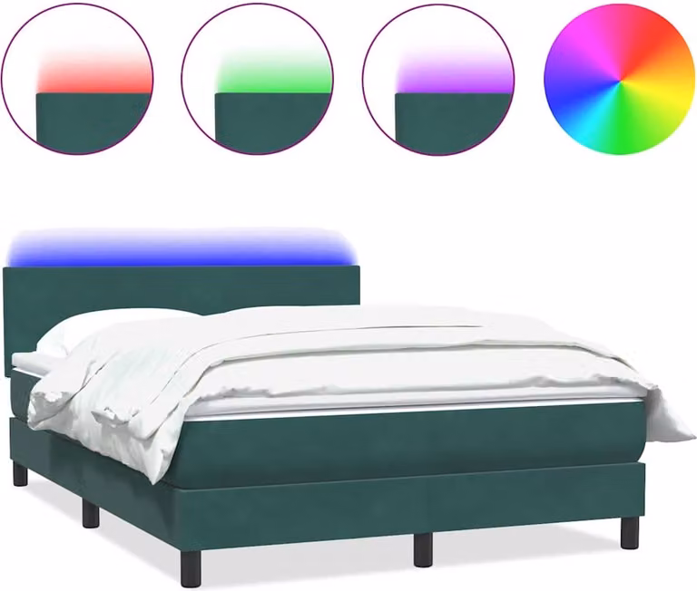 Letto a Molle con Materasso e LED Verde Scuro 160x220 cm Velluto