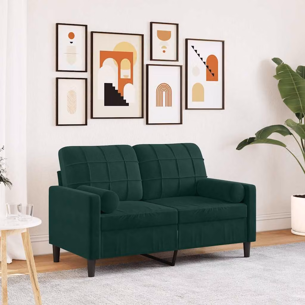 vidaXL Divano a 2 Posti Moderno in Velluto Verde con Cuscini e Rivestimenti Rimovibili L: 137 cm, P: 80 cm, H: 77 cm – 1