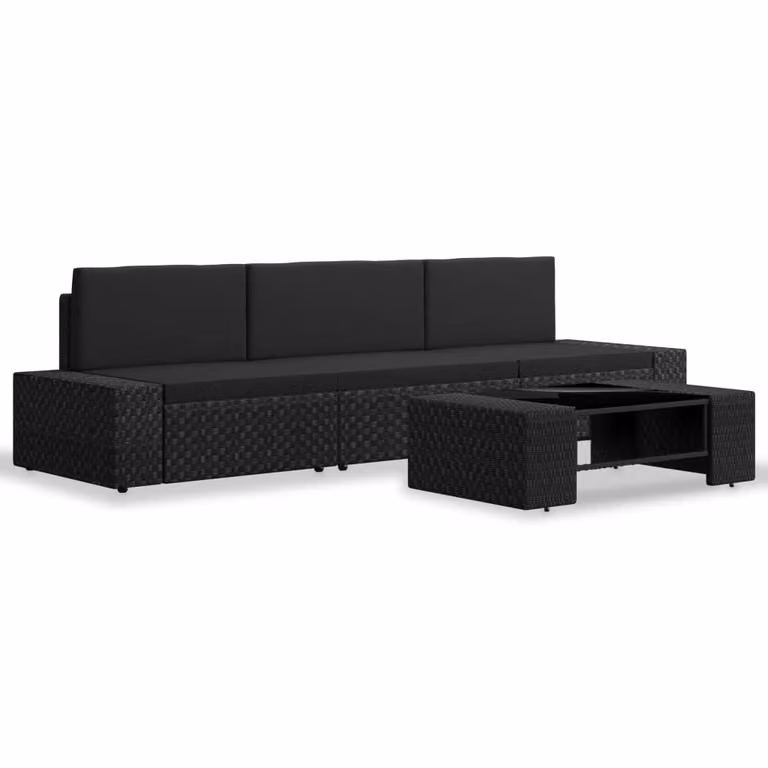 vidaXL set salotto da giardino 4 pezzi in polirattan nero