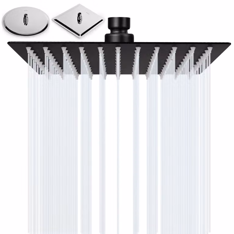Soffione doccia pioggia - Acciaio inox 304 - 20 x 20 cm - Quadrato - Nero opaco
