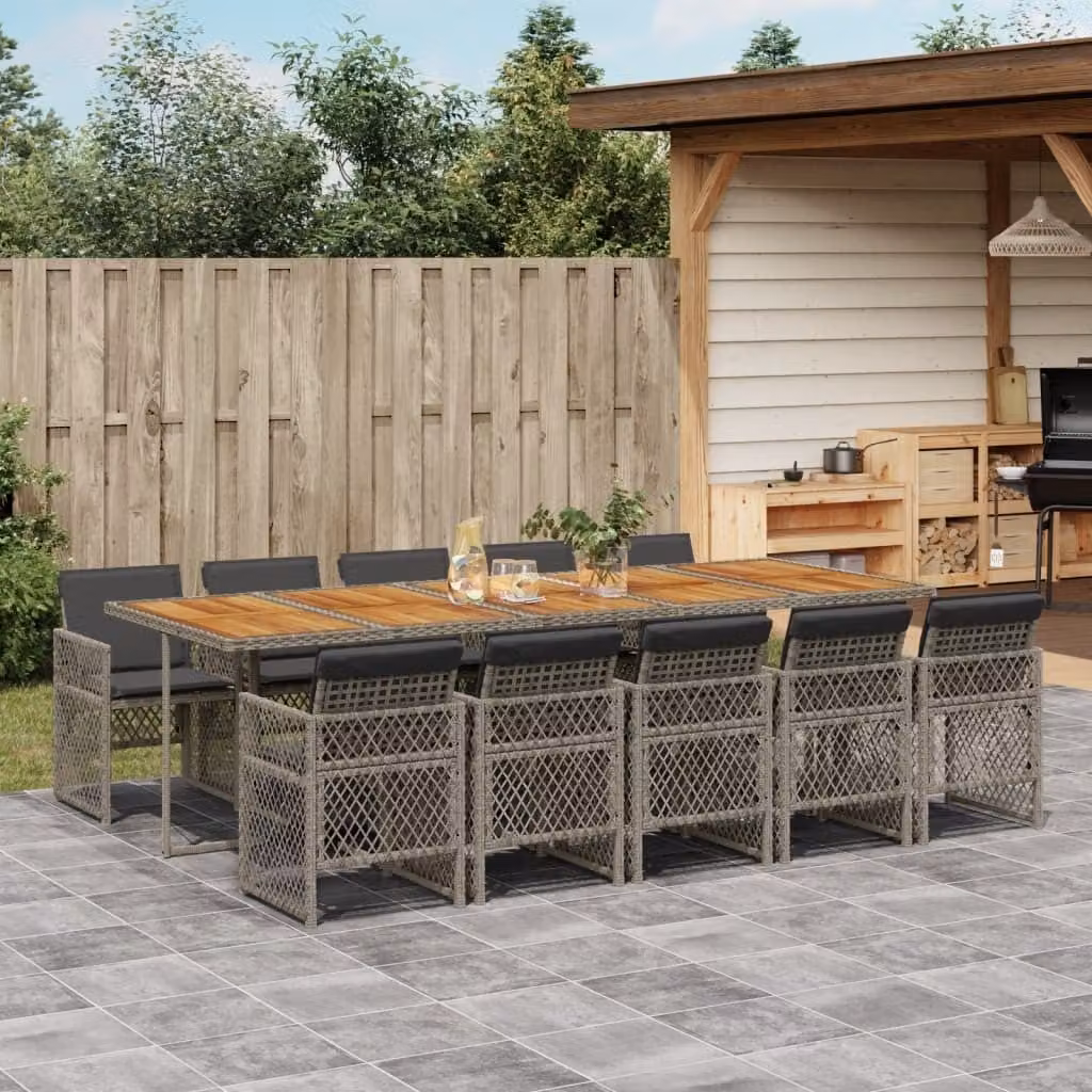 Maison Exclusive - Set da Pranzo da Giardino 11pz con Cuscini in Polyrattan Grigio