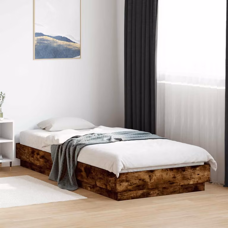 Letto matrimoniale "Exclusive" con struttura in legno impiallacciato in rovere affumicato e illuminazione a LED, dimensioni 80 x 200 cm