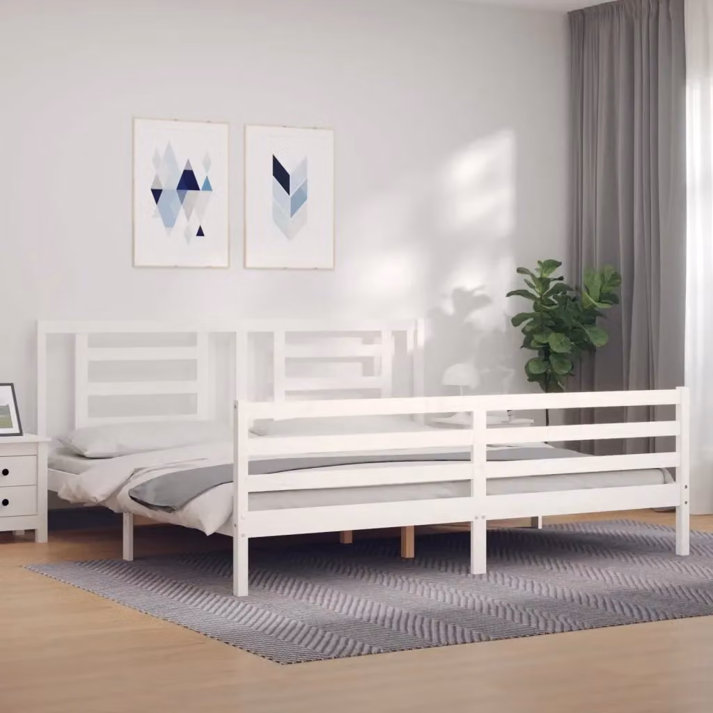 Letto matrimoniale in legno massello di pino bianco con testiera in stile rustico L/P/H: 200 x 200 x 205,5 cm – 2