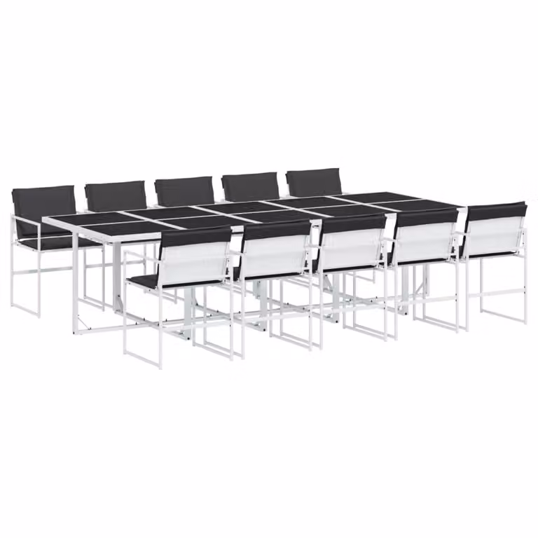 Set da Pranzo da Giardino 11 pz con Cuscini Bianco in Textilene