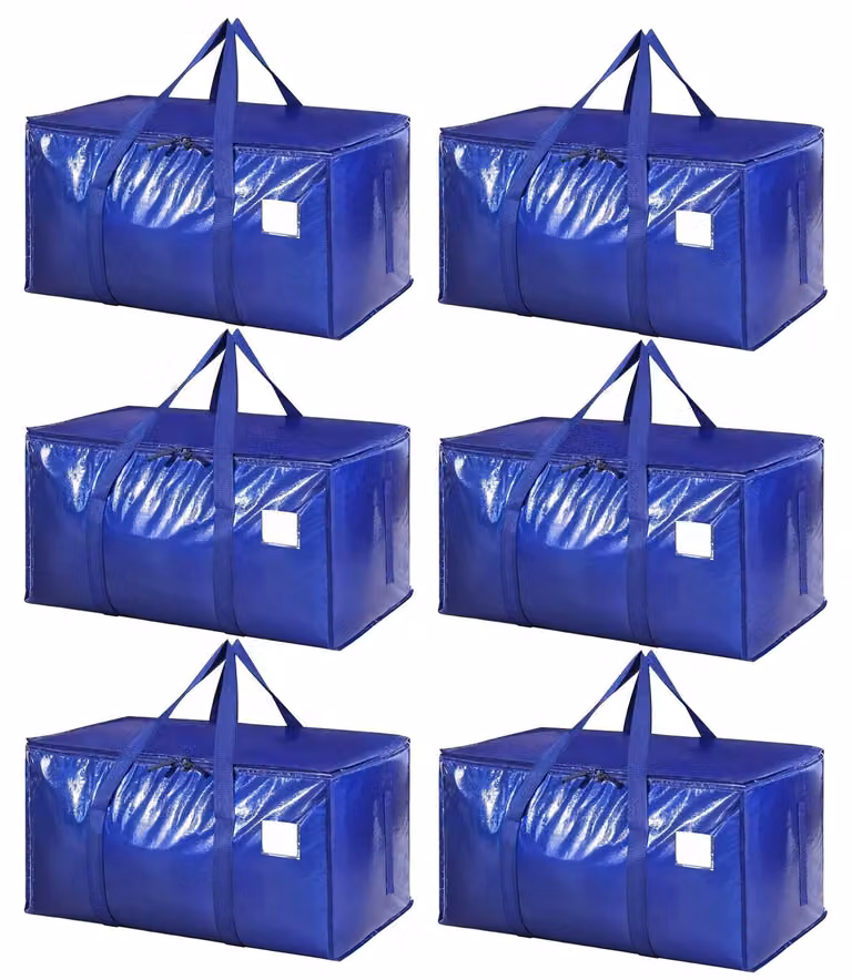 Contenitori con coperchio - Scatole pieghevoli per traslochi - Contenitori per l'archiviazione di vestiti - Confezione da 6 pezzi - 90 litri - Tessuto in PP resistente - Sacchi portaoggetti