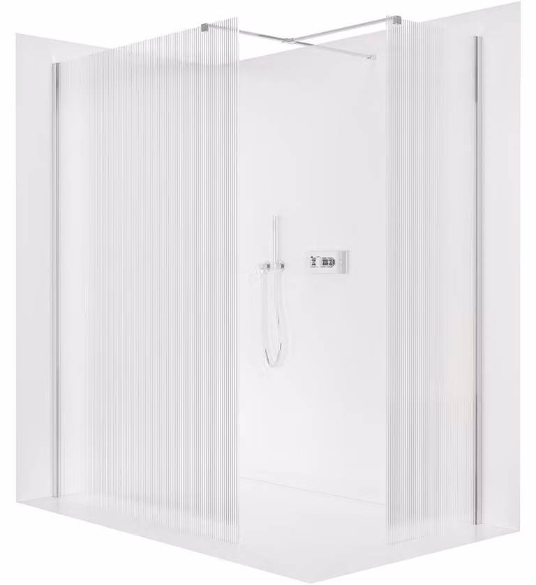 Pannello doccia angolare Walk-in Onyx T, destro/sinistro - 8 mm - profilo quadrato - cromo, vetro smerigliato - 160x80x200 cm