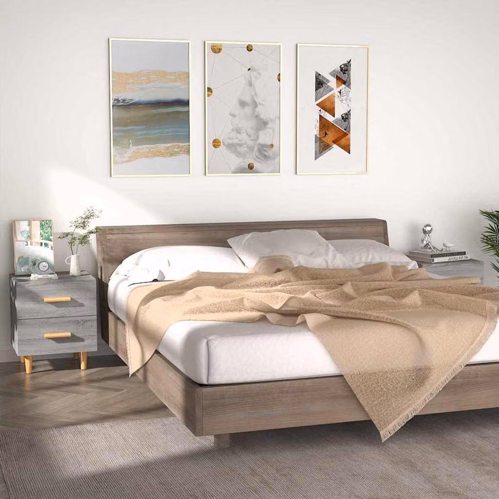 Set di 2 comodini vidaXL in stile scandinavo, colore grigio Sonoma, L 40 cm x P 35 cm x H 47,5 cm