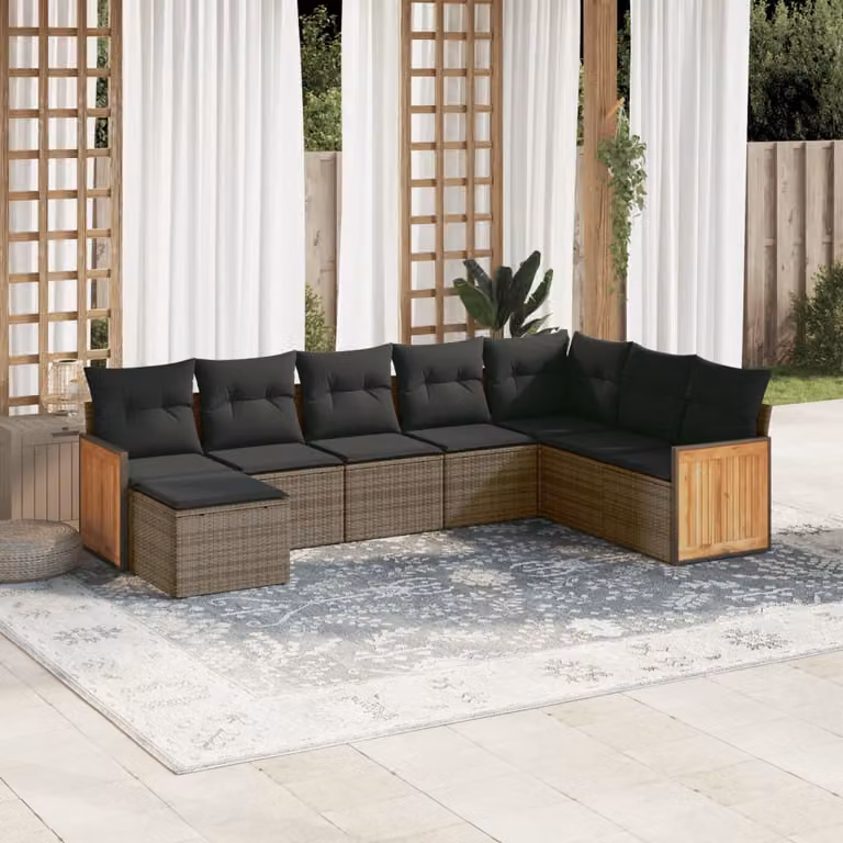 vidaXL Set Divano da Giardino 8 pz a Forma di L in Polyrattan Grigio con Cuscini e Coperture Rimovibili