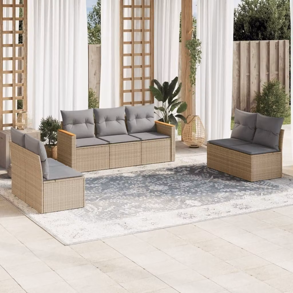 Maison Exclusive - Set Divano da Giardino 7 pz con Cuscini Beige Misto Polyrattan