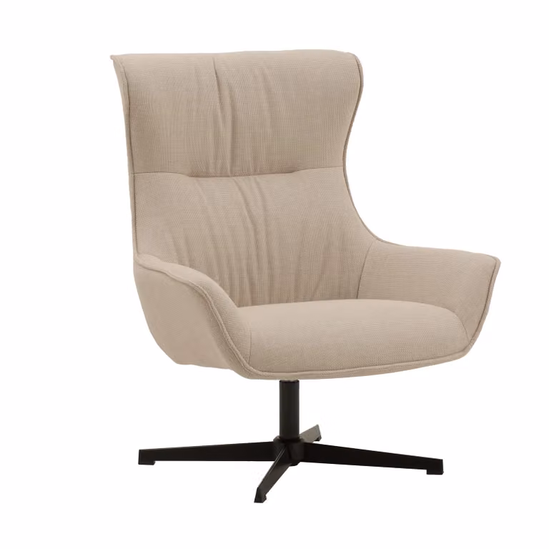 Poltrona girevole RIGA in tessuto beige e base in metallo nero