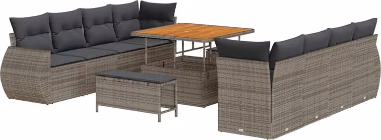Set Divano da Giardino con cuscino 11 pcs Grigio polyrattan