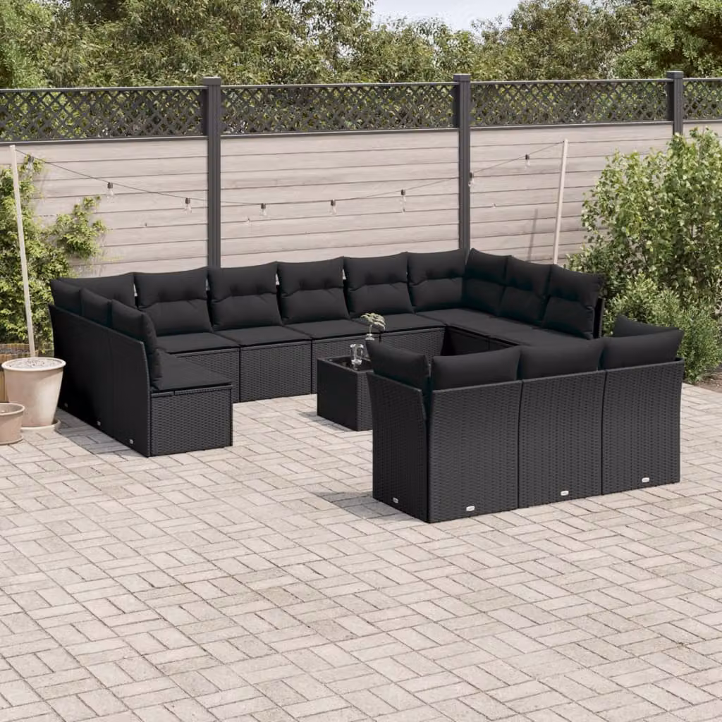 Set di Divani da Giardino vidaXL a Forma di U con Cuscini e Tavolino, Polyrattan e Metallo Nero – 1