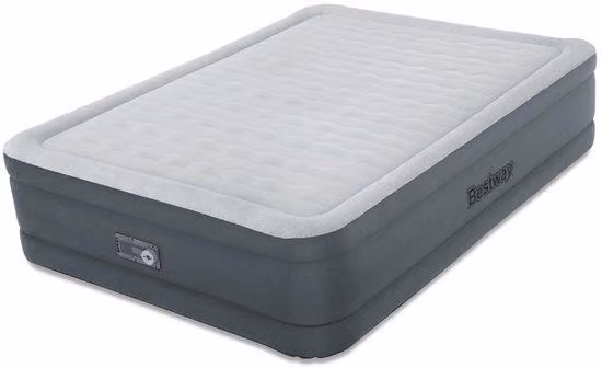Materasso gonfiabile a due posti - 152x203x46 cm - Grigio - Con pompa elettrica integrata - Include sacca portaoggetti 3 in 1 - Materasso gonfiabile per interni - Materasso gonfiabile con pompa