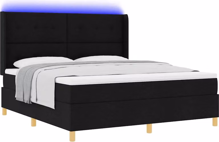 Letto a molle con strisce LED Nero 180 x 200 cm Tessuto