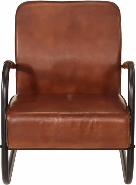 Poltrona Relax in Vera Pelle Marrone e Nera con Braccioli e Struttura in Metallo in Stile Industrial