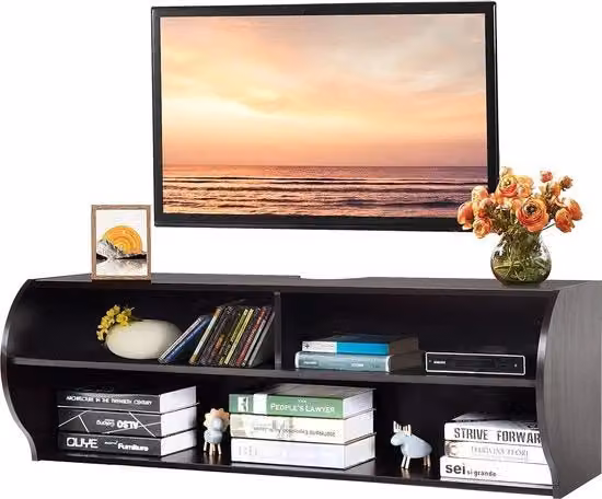 Cassa TV a muro e libera, cassa TV in legno moderno, tavolo TV con 3 contenitori aperti, supporto TV per schermo da 32 a 55 pollici, TV lowboard, 123 x 41 x 41 cm