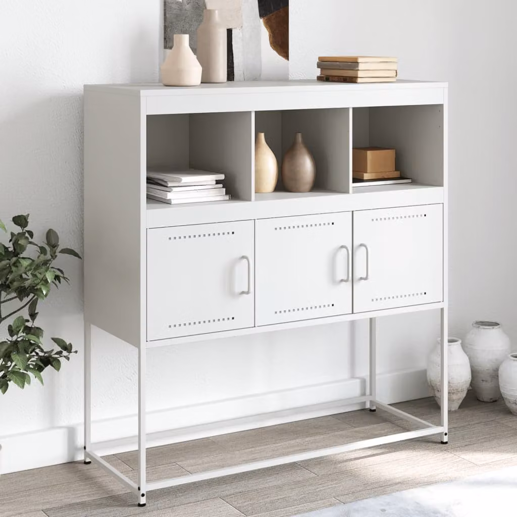 Credenza moderna vidaXL in metallo bianco con ante a battente L: 100,5 cm, P: 39 cm, H: 107 cm