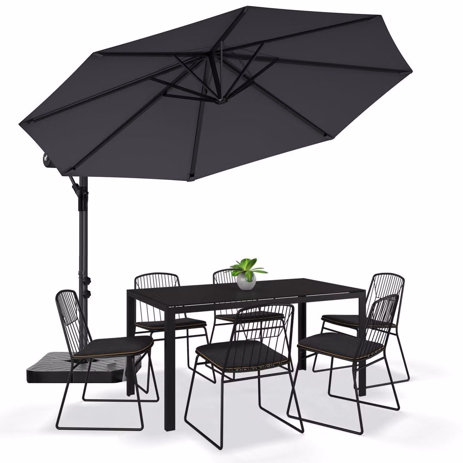 Ombrellone da giardino, colore antracite, diametro 330 cm, inclinazione regolabile, sistema di azionamento a manovella, resistente ai raggi UV, impermeabile