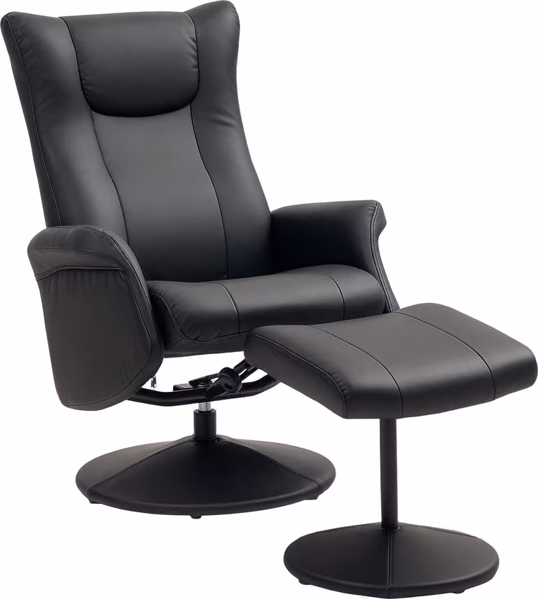 Poltrona relax Fortuna Lai con poggiapiedi Poltrona TV girevole a 360° con funzione reclinabile Poltrona relax con schienale regolabile Poltrona TV con portata massima 150 kg per soggiorno Pelle finta, nero