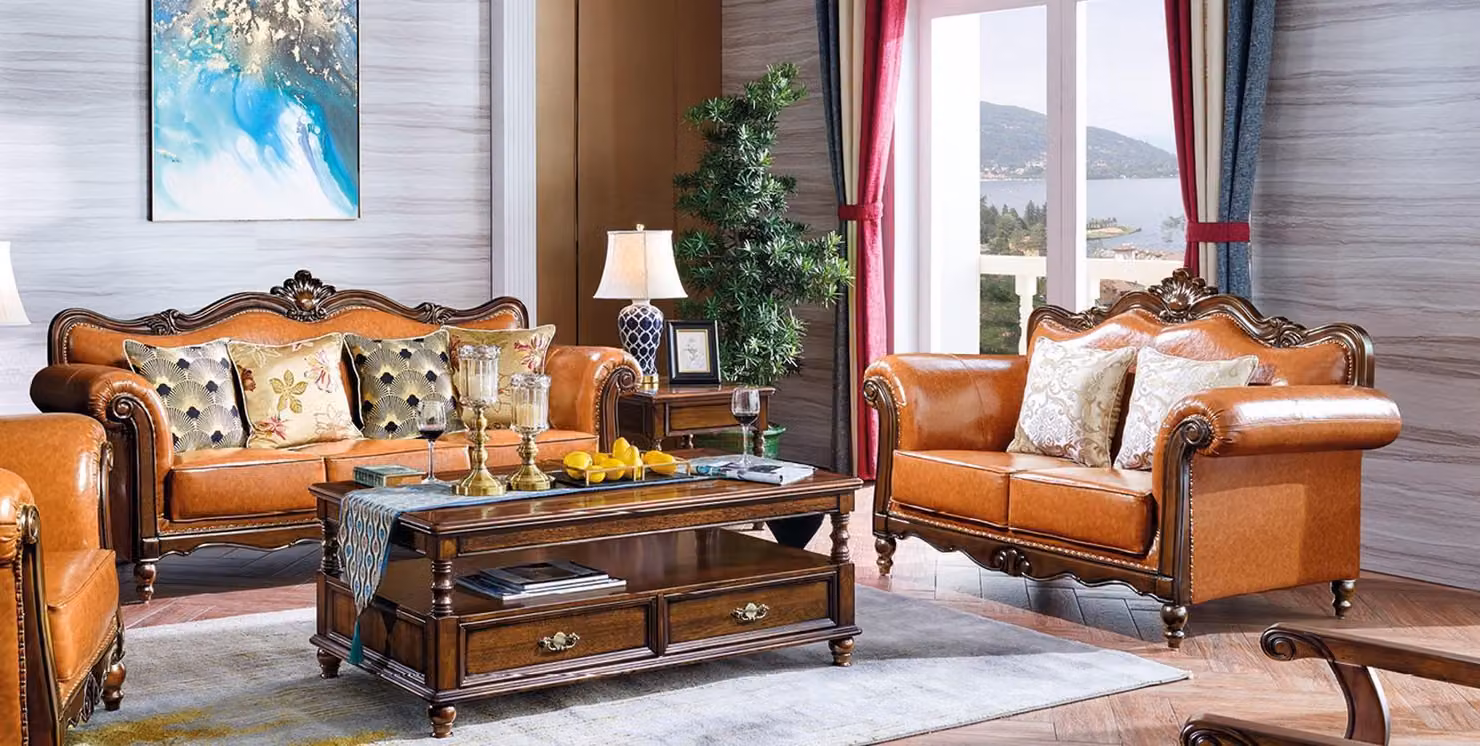 Wohnzimmer Garnitur Sofagarnitur 3+2 Sitz Couch Polster Sofa Luxus Möbel Orange