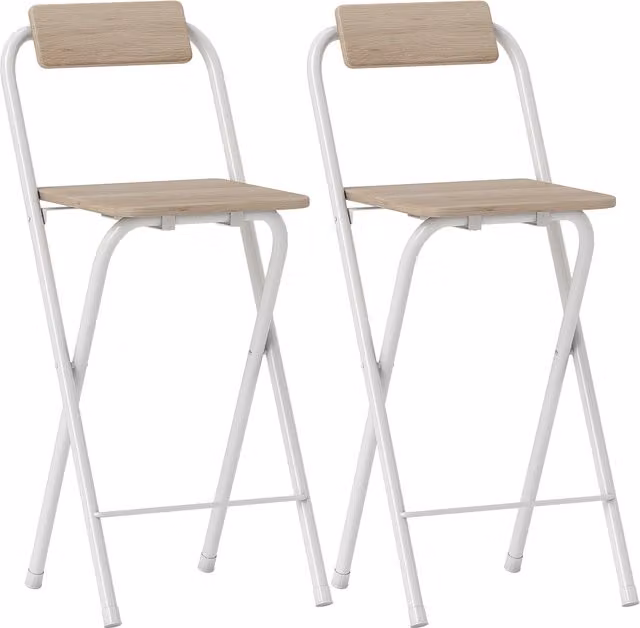 HOMCOM Set 2 Sgabelli da Bar Pieghevoli con Poggiapiedi, in Legno e Acciaio, 37x45x87 cm, Legno   Aosom Italy