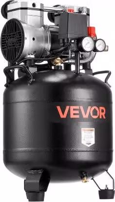 VEVOR Compressore d'Aria Senza Olio da 30 Litri, 1,5 KW, Pressione Massima 10 Bar, Colore Nero