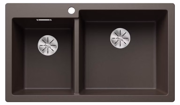 Lavello in granito, dimensioni 860x500 mm, 2 vasche, colore nero, sistema di scarico InFino