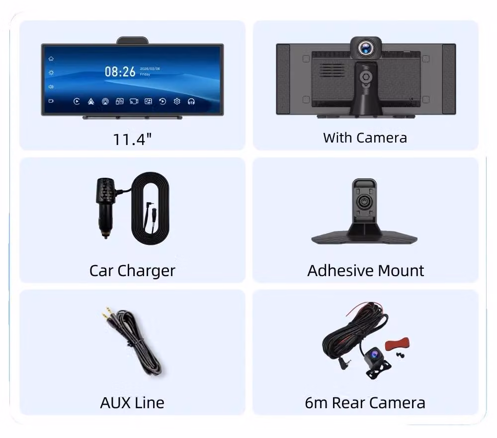 Registratore video per auto, registrazione video in 4K, display intelligente con CarPlay e Android Auto, telecamera posteriore H70K con cavo da 6m, include scheda TF da 128G