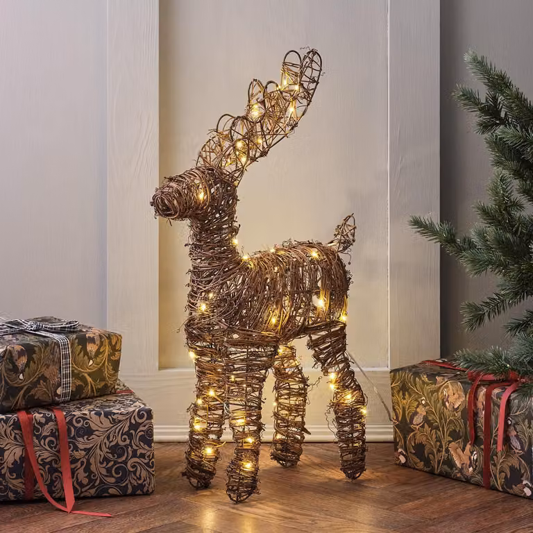 Alce decorativo a LED con timer, 55 cm, luce bianco caldo, decorazione natalizia