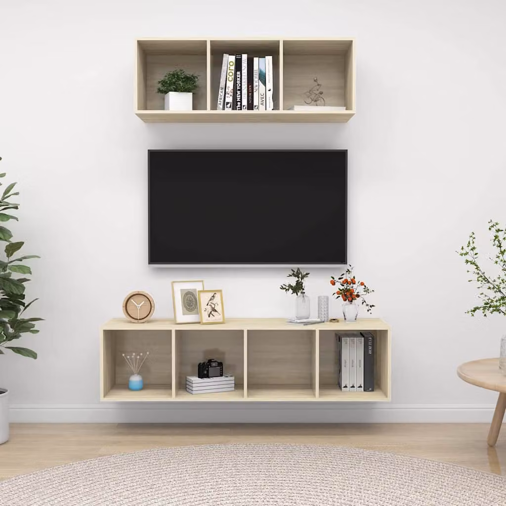 Set di mobili TV da soggiorno vidaXL in legno multistrato, design moderno, colore rovere sonoma beige e marrone