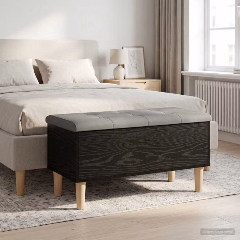 Panchina moderna vidaXL in legno con cuscino in tessuto, colore rovere nero, L: 82 cm, P: 42 cm, H: 46 cm